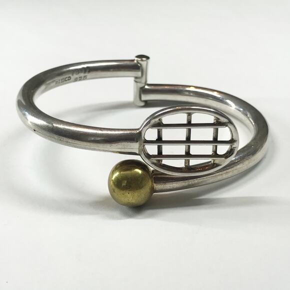 VTG Taxco TD 77 Sterling Silver Mixed Metal Bypass Bangle Bracelet Cuff Clamper - Picture 5 of 8